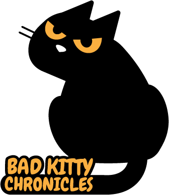 The Chronicles of a Black Void Gremlin with Issues Logo of Bad Kitty Chronicles, featuring the chonky black Void Gremlin mascot in cartoon form.